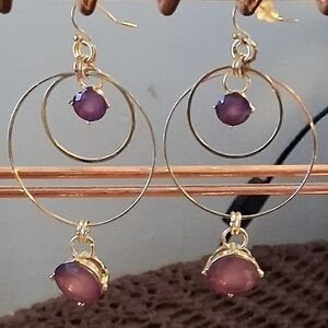Elegant Gold and Purple Hoop Earrings
